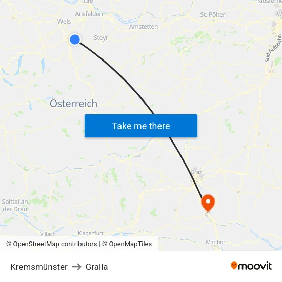 Kremsmünster to Gralla map