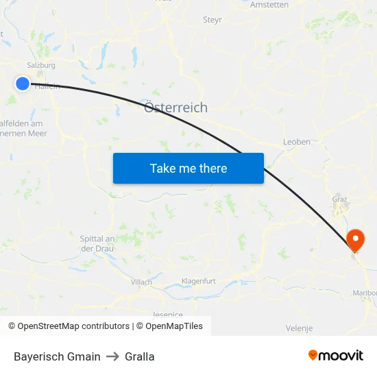 Bayerisch Gmain to Gralla map