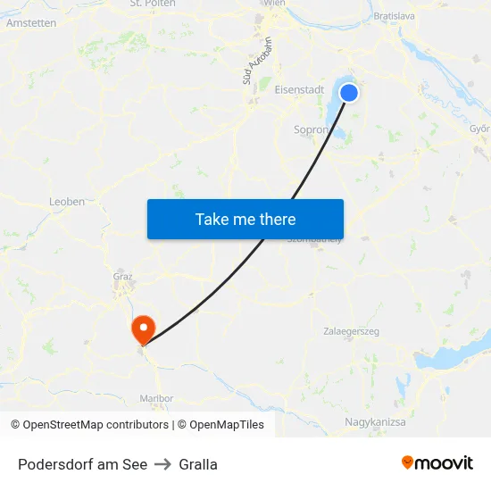 Podersdorf am See to Gralla map