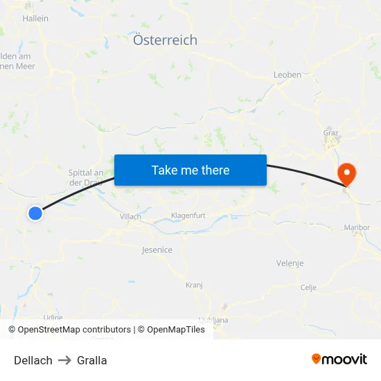 Dellach to Gralla map