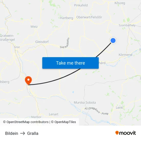 Bildein to Gralla map