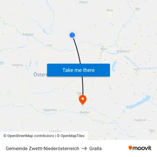Gemeinde Zwettl-Niederösterreich to Gralla map