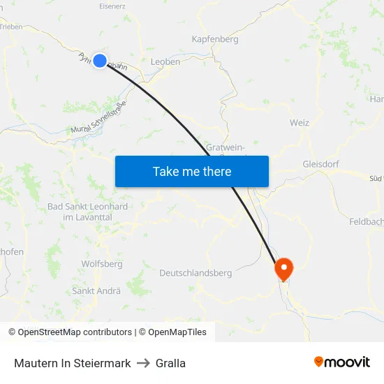 Mautern In Steiermark to Gralla map