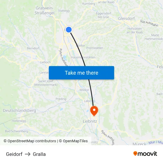 Geidorf to Gralla map