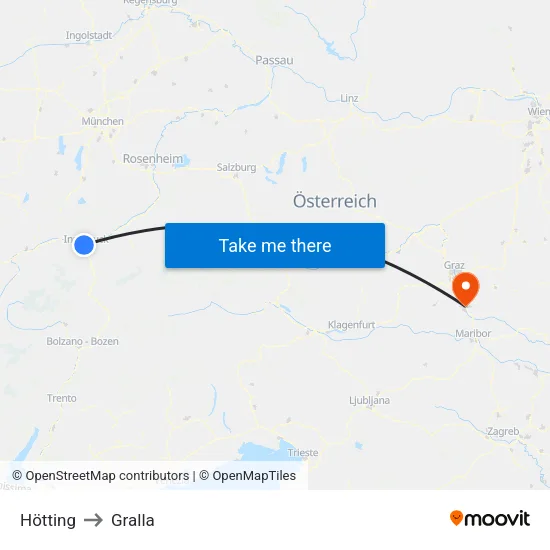 Hötting to Gralla map