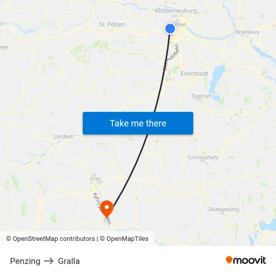 Penzing to Gralla map