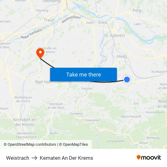 Weistrach to Kematen An Der Krems map