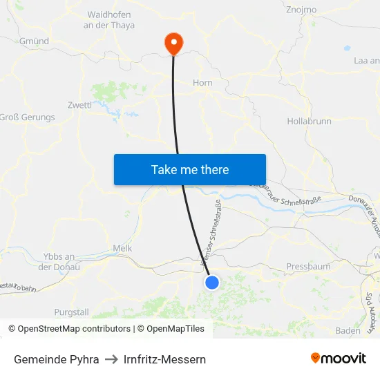 Gemeinde Pyhra to Irnfritz-Messern map