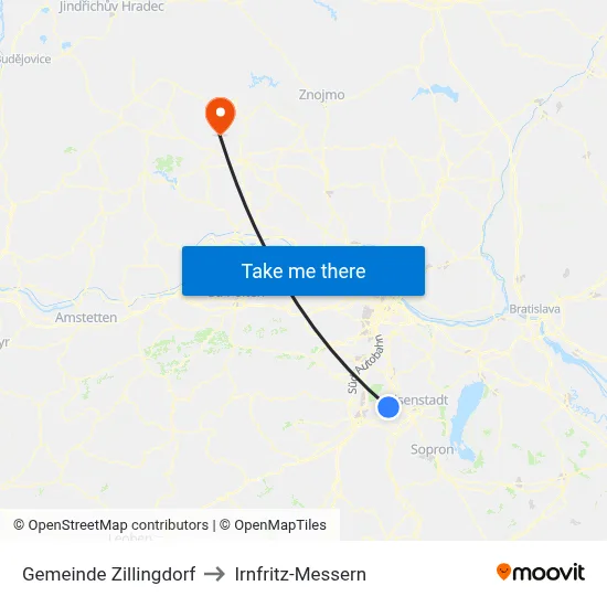 Gemeinde Zillingdorf to Irnfritz-Messern map