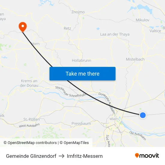 Gemeinde Glinzendorf to Irnfritz-Messern map