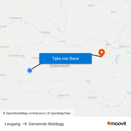 Leogang to Gemeinde Waldegg map
