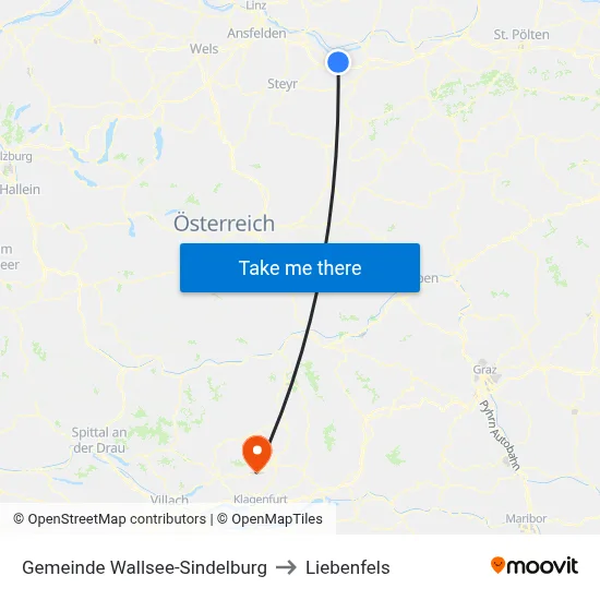 Gemeinde Wallsee-Sindelburg to Liebenfels map