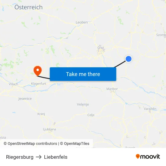 Riegersburg to Liebenfels map