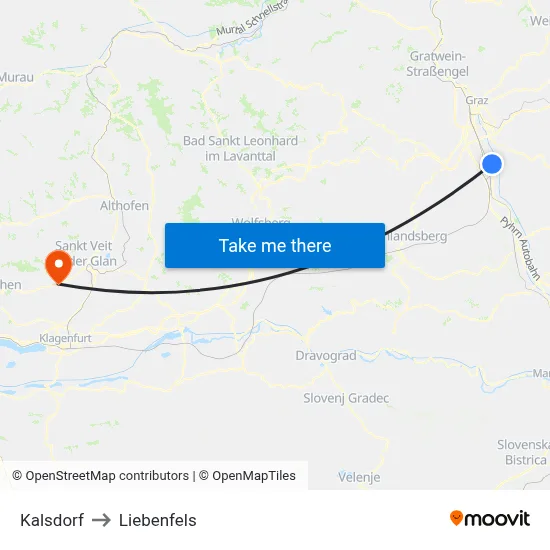 Kalsdorf to Liebenfels map