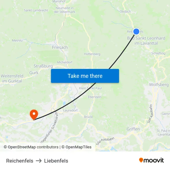 Reichenfels to Liebenfels map
