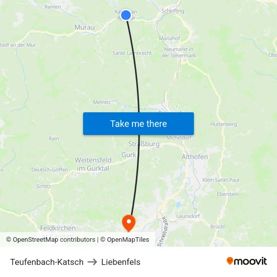 Teufenbach-Katsch to Liebenfels map
