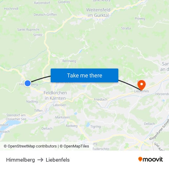 Himmelberg to Liebenfels map
