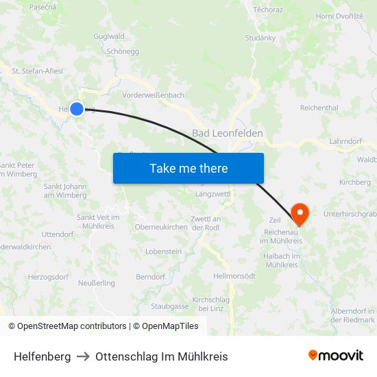 Helfenberg to Ottenschlag Im Mühlkreis map