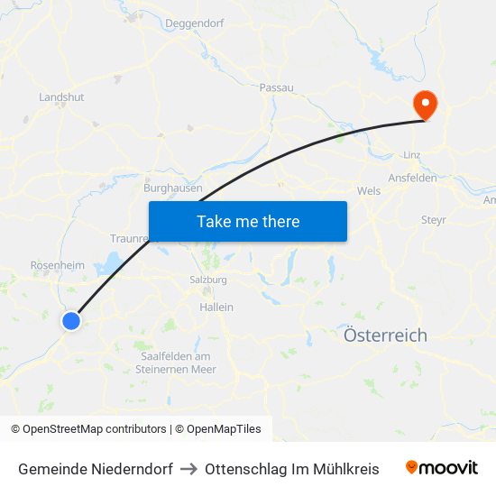 Gemeinde Niederndorf to Ottenschlag Im Mühlkreis map