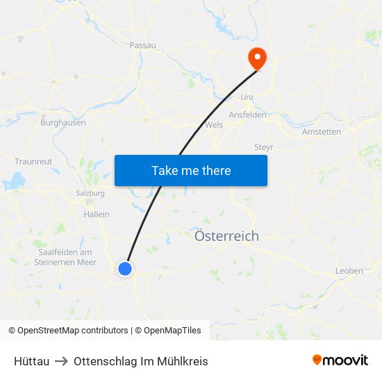 Hüttau to Ottenschlag Im Mühlkreis map