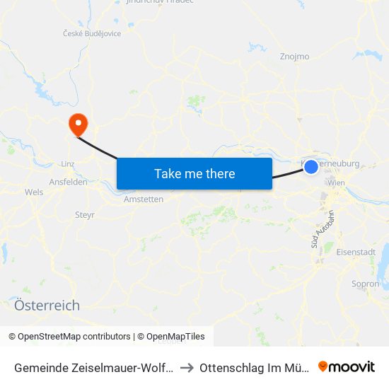 Gemeinde Zeiselmauer-Wolfpassing to Ottenschlag Im Mühlkreis map