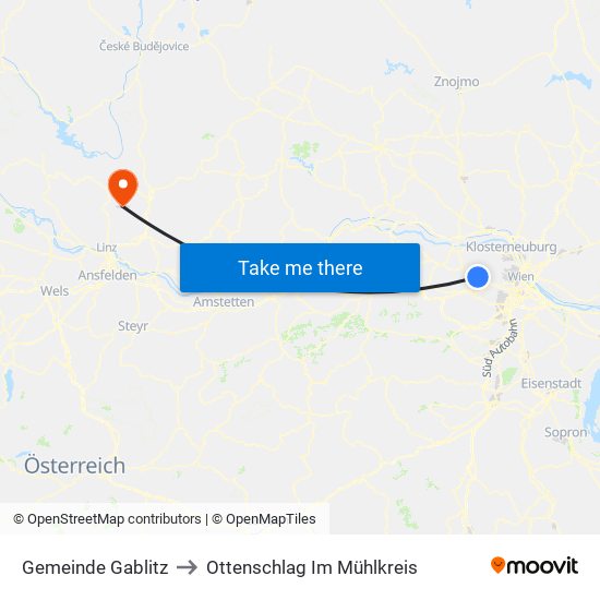 Gemeinde Gablitz to Ottenschlag Im Mühlkreis map