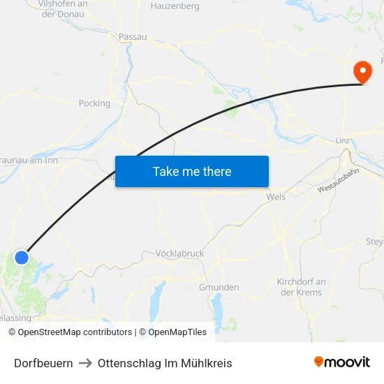 Dorfbeuern to Ottenschlag Im Mühlkreis map