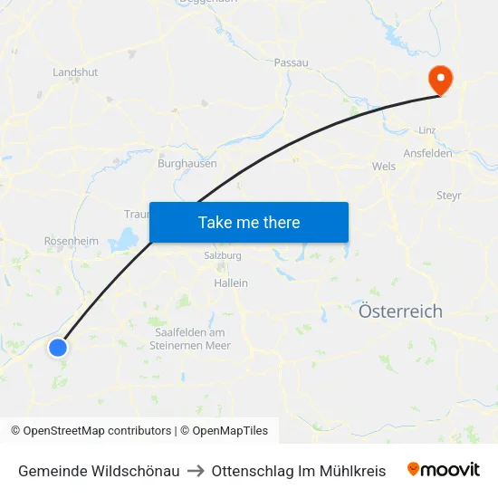 Gemeinde Wildschönau to Ottenschlag Im Mühlkreis map