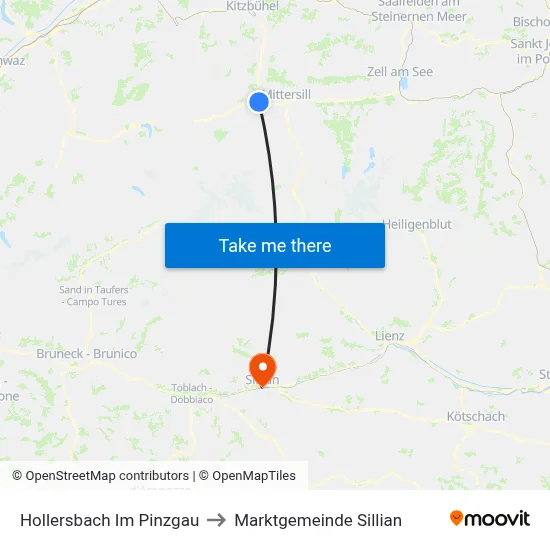 Hollersbach Im Pinzgau to Marktgemeinde Sillian map