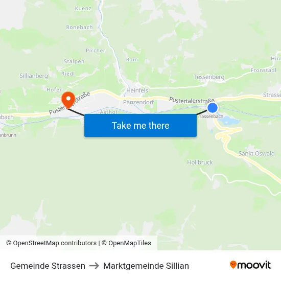 Gemeinde Strassen to Marktgemeinde Sillian map