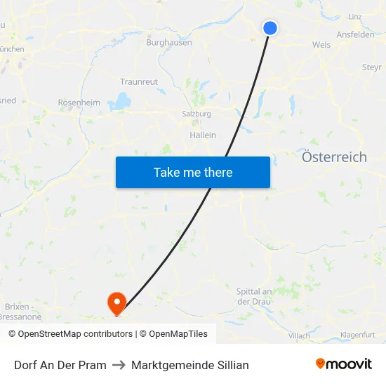 Dorf An Der Pram to Marktgemeinde Sillian map