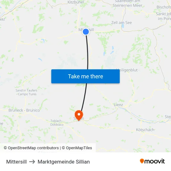 Mittersill to Marktgemeinde Sillian map