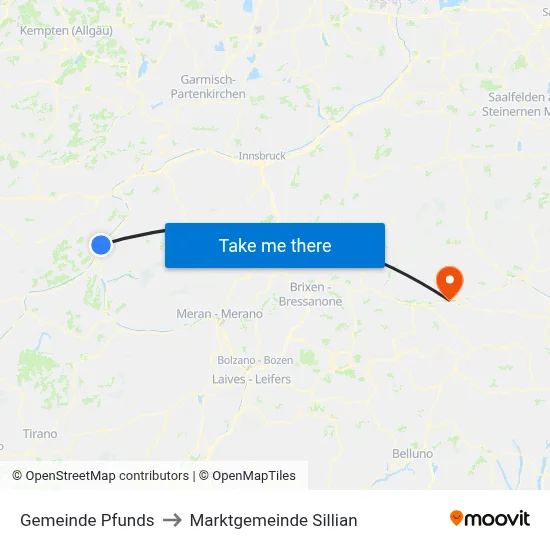 Gemeinde Pfunds to Marktgemeinde Sillian map
