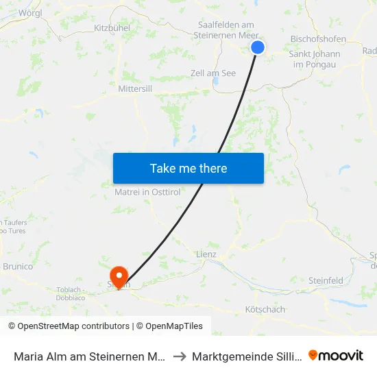 Maria Alm am Steinernen Meer to Marktgemeinde Sillian map