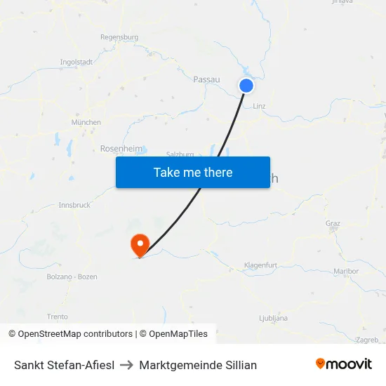 Sankt Stefan-Afiesl to Marktgemeinde Sillian map