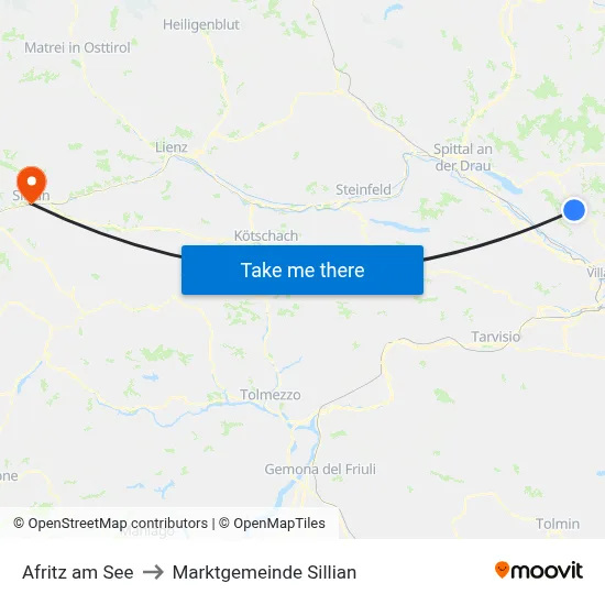Afritz am See to Marktgemeinde Sillian map