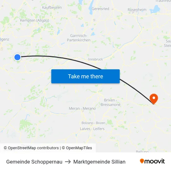 Gemeinde Schoppernau to Marktgemeinde Sillian map