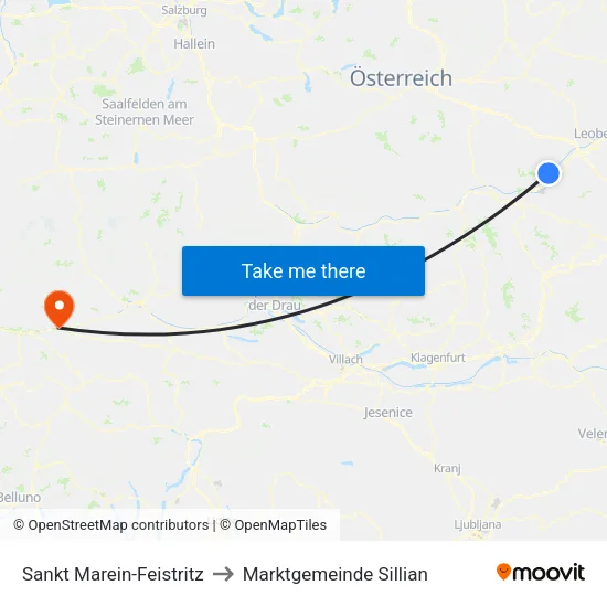 Sankt Marein-Feistritz to Marktgemeinde Sillian map