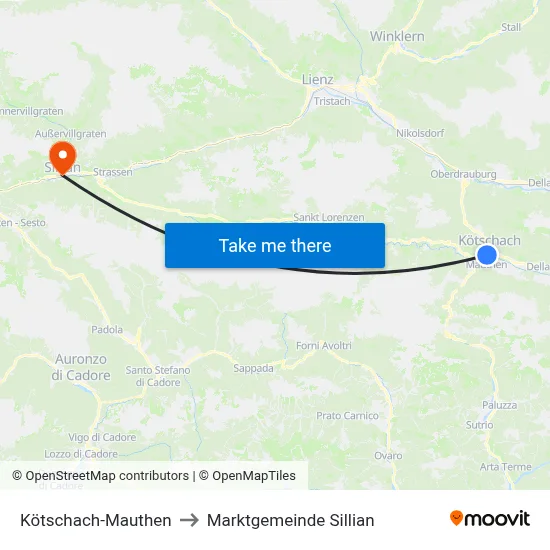 Kötschach-Mauthen to Marktgemeinde Sillian map