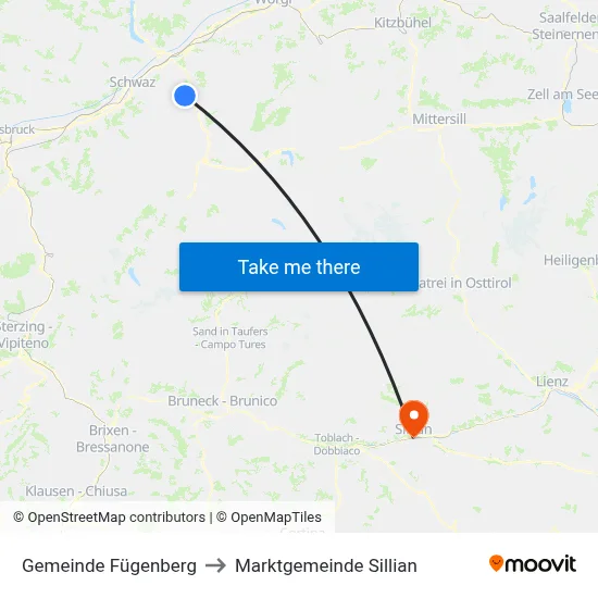 Gemeinde Fügenberg to Marktgemeinde Sillian map