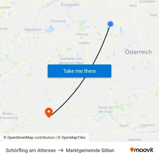 Schörfling am Attersee to Marktgemeinde Sillian map