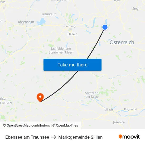 Ebensee am Traunsee to Marktgemeinde Sillian map