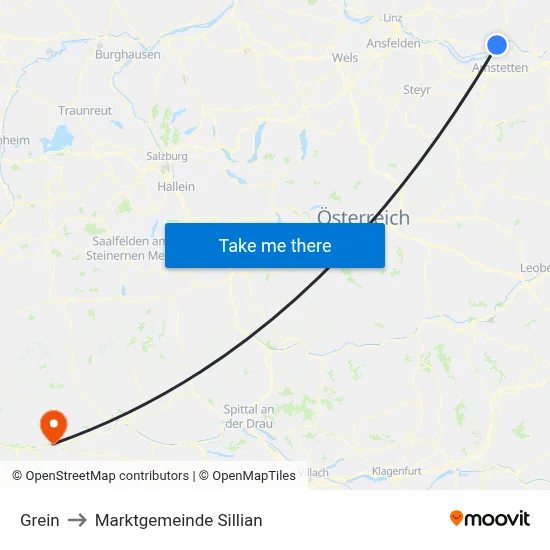 Grein to Marktgemeinde Sillian map