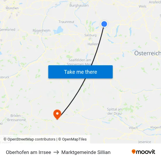 Oberhofen am Irrsee to Marktgemeinde Sillian map