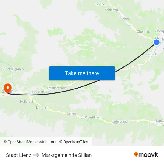 Stadt Lienz to Marktgemeinde Sillian map