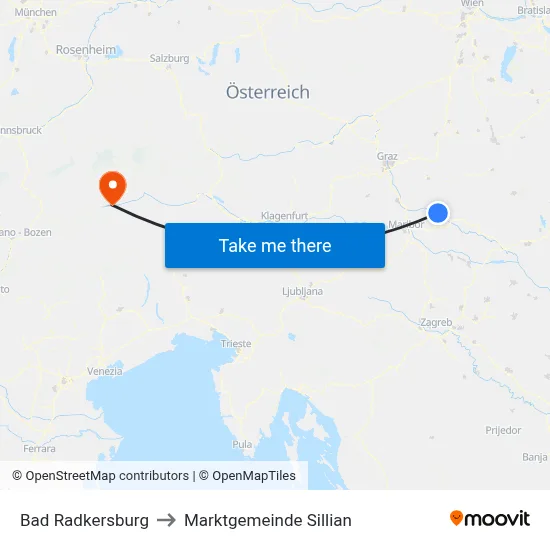 Bad Radkersburg to Marktgemeinde Sillian map