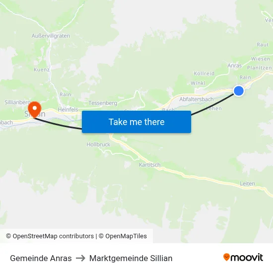 Gemeinde Anras to Marktgemeinde Sillian map