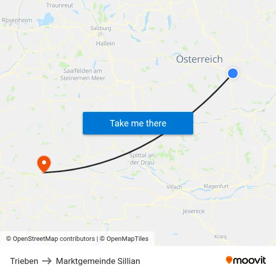 Trieben to Marktgemeinde Sillian map