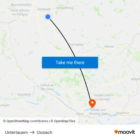 Untertauern to Ossiach map