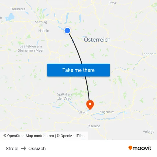 Strobl to Ossiach map